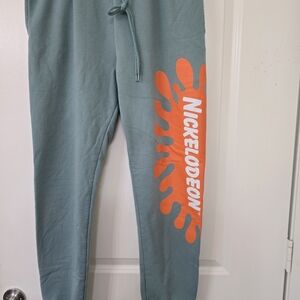 Nickelodeon Soft Teal Joggers Sweats with Orange Print SZ M EUC
